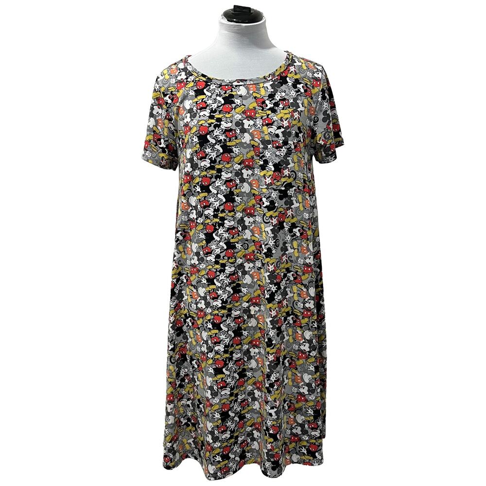 LuLaRoe Disney Mickey Mouse Carly Dress Tunic M High Low T-Shirt Pocket Gray